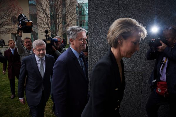 Shortly after a press conference where Senators Mitch Fifield and Michaelia Cash joined Senator Mathias Cormann in asking the Prime Minister to call a party room meeting to resolve the leadership crisis. Three crucial cabinet ministers withdrew their support for the Prime Minister Malcolm Turnbull.
